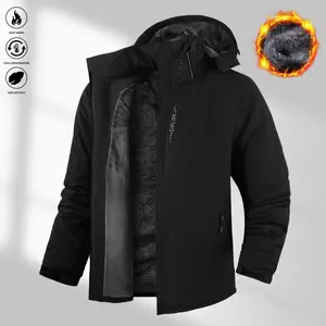 Men’s heavy‑weight fleece‑lined hooded tactical jacket; thickened windproof waterproof warm cotton coat; simple and comfortable; suitable for autumn and winter mountaineering, hiking, camping trips, and daily commuting wear.