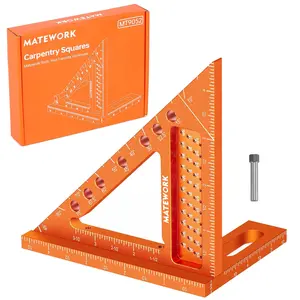 Carpenter Square, 4 inch Aluminum Carpenter Square Tool, Draw Angle Measuring Ruler Tool for Woodworking, Rafter Square Orange