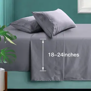Extra Deep Pocket Queen Sheet Sets - 1800 Count  Pillowcases - Microfiber up to 24" Mattress - Grey 18-24 Inch Deep Pockets - 4