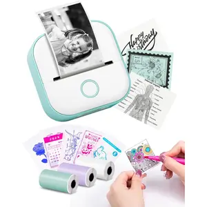 Sticker Printer-T02 Print Pods Mini Printer Portable Thermal Inkless Sticker Maker Machine Bluetooth Label Maker Pocket Instant Print for Study Graphics, Anatomical Diagrams, Students
