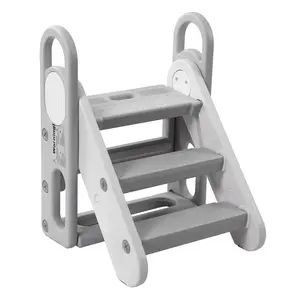 Garvee Foldable Adjustable 3-Step Stool with Handles for Toddlers, Ideal for Bathroom Sink, Kitchen Counter, Toilet Potty Training, Anti-Slip Nursery Stepping Ladder and Standing Tower