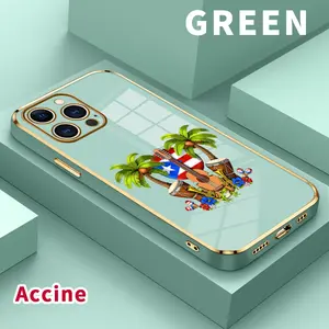 Plating Mobile Phone Case for iPhone 17 Pro Max Air 16 15 14 Plus 13 12 11 Puerto Rico Melody Printed Soft Silicone TPU Glossy Anti-oil Protective Cover