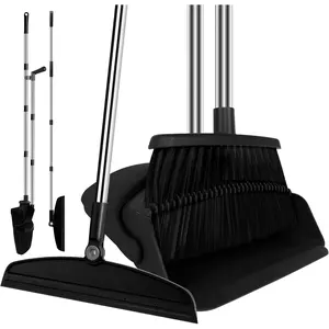 Broom and dustpan set and silicone air broom kit, 51inch long-handled floor squeegee, black household set, suitable for cleaning glass windows, carpets, and pet hair
