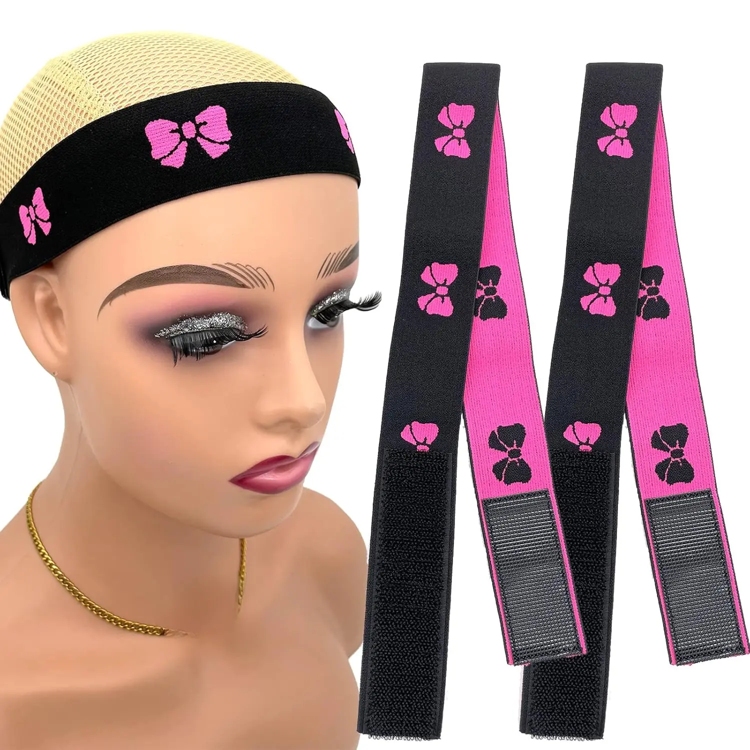 2 count Elastic Bands for Wig, Lace Melting Bow Tie Band, Edge Wrap to Lay Edges (Pack of 2)