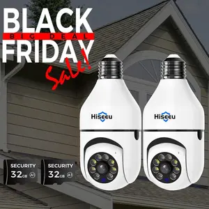 2.4G WIFI Wireless Light Bulb Security Camera with SD CARD, 3MP PTZ Full Color Night Vision, 2-Way-Audio, Motion Detection Alarm spotlight siren live view camera security