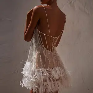 Elegant Mesh Sequin Slim Mini Dress 2024 Fashion Club Party Tassel Backless Dress Ladies Sexy Off Shoulder Suspender Dress Mujer Formal Womenswear Sleeve Workwear