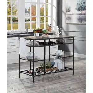 Lona Rustic Oak and Black Finish Kitchen Island