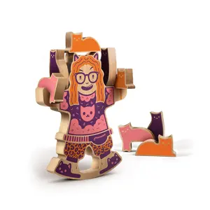 CRAZY CAT LADY Wooden Stacking and Balance Game - 16 Pieces -  Fun and Strategic Activity for All Ages
