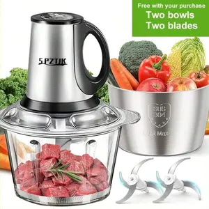 Food Processor With 2 Bowls For Home And Kitchen Use, 3L Electric Food Chopper Meat Grinder For Meat/Vegetable/Fruits/Nuts With 2 Sets Bi-Level Blade, Meat Grinder, Electric Dough Mixer