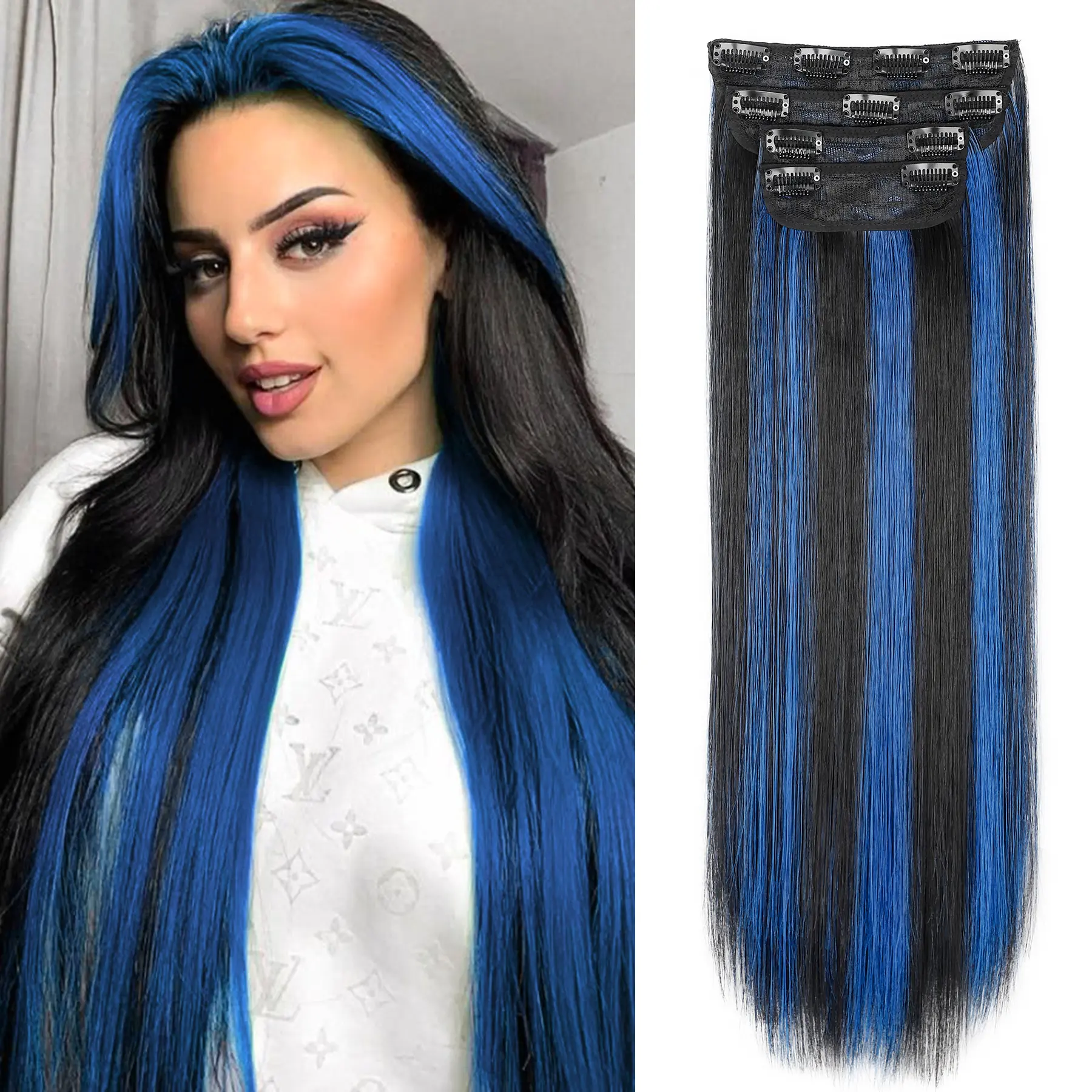 Vigorous Beauty Highlights Clip in Hair Extensions,Color Synthetic Hair Extensions for Girls Festivals Use