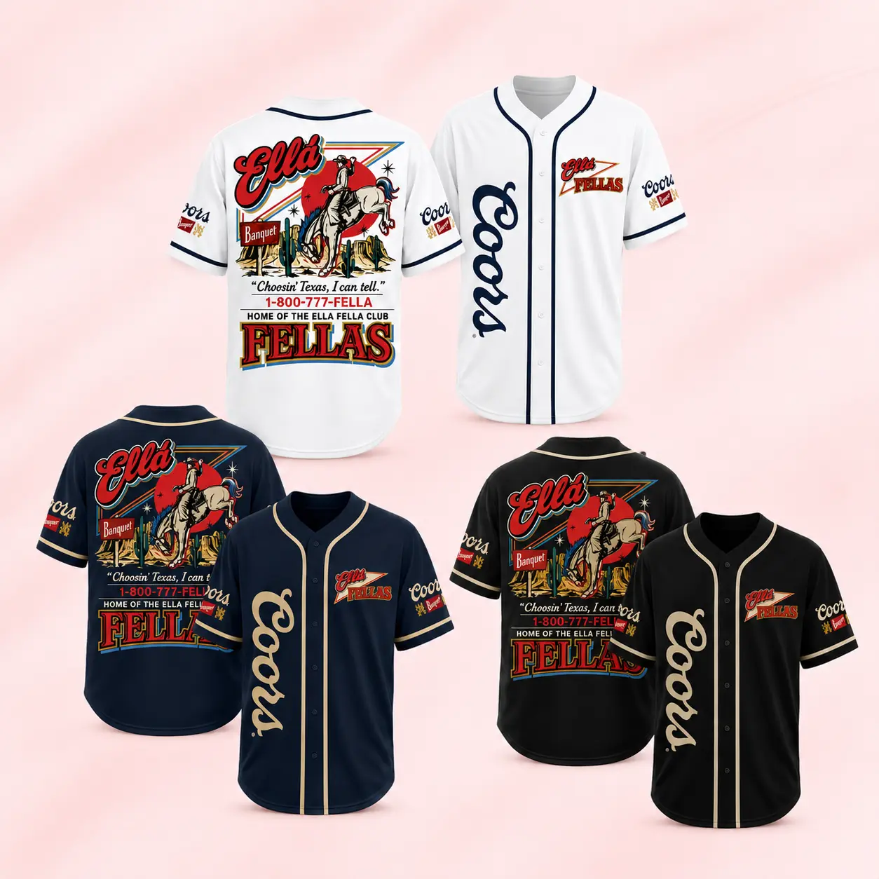 Ella Fellas Western Baseball Jersey for Men Women, Retro Cowboy Beer Style Button Up Country Shirt USA