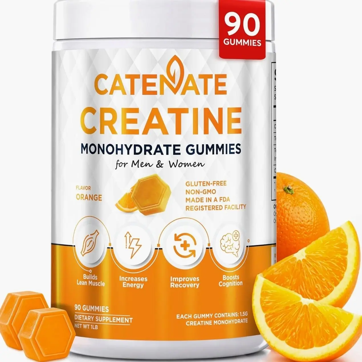 Creatine Gummies for Women & Men, 4500MG Creatine Monohydrate Gummies, Great Taste, Muscle Strength, Endurance & Recovery Support, Vegan, Gluten-Free, Non-GMO, 90 Count (Orange)