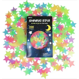 X-WPA32 Glow in The Dark Stars and Moon Stickers for Ceiling - 200pcs 3D Luminous Adhesive Stars Create Realistic Starry Sky - Room Decor for Kids Bedroom, Wall Stickers Colorful Decoration