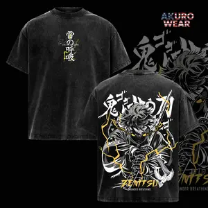 Zenitsu Agatsuma Thunder Breathing T-Shirt – Vintage Washed Oversized Demon Slayer Anime Graphic Tee, Japanese Streetwear Soft Cotton Shirt, Casual Unisex Apparel, Gift for Anime Fans