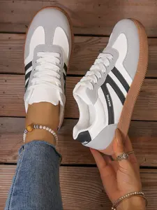 Women's Casual Flat Sneakers, Thick Sole Design for Comfort, Lightweight Multi-Functional Slip-On Shoes, Stylish Patchwork Design