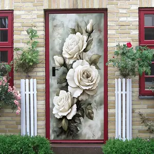 2pcs Stereo Relief Texture White Rose Wall Stickers European Style Home Decor Stickers Self Adhesive Removable Bedroom Living Room Background Wall Decals Waterproof Wear resistant Eco Friendly PVC Mater