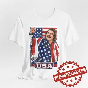 USA Hockey Patriotic T‑Shirt – Jack Hughes American Flag Skate Portrait Tee – Olympic Hockey Fan Shirt