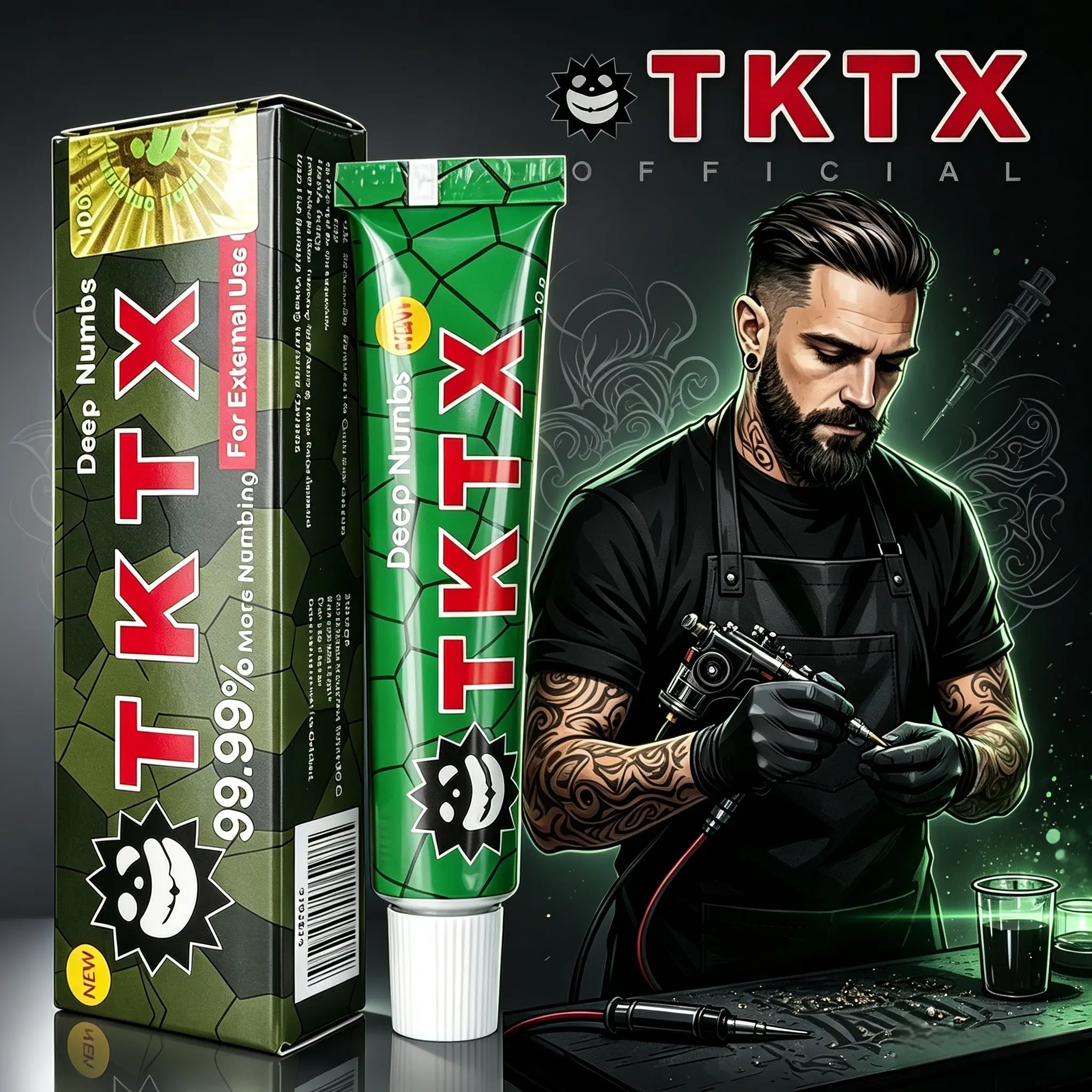 TKTX Green 99.99% Super Strong Numbing Cream 10g Deep Long Lasting Pain Relief Cream, No More Pain During Tattoo Microblading Piercing Waxing Cosmetic Procedures