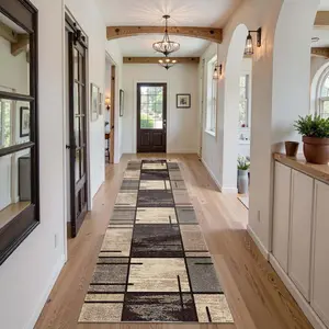 Geometric Block Style Long Hallway Rug, Modern Abstract Rug, Soft Material, Easy Clean Lightweight Pad, Home Decor Gift, Ideal for Indoor Corridor Use