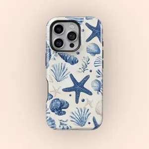 [Trending]Watercolor Blue Nautical Coastal Beach Starfish And Seashells Phone Case, IPhone 17 16 15 14 13 12 Pro, Samsung Galaxy S25 S24 S23 S22 Ultra