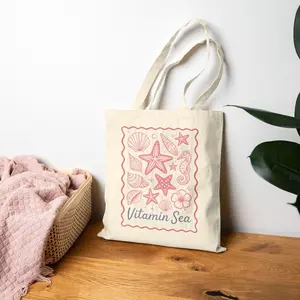 Summer Beach Tote Bag, Seashells Tote, Hello Sunshine bag, Coastal Vibes Beach Bag, Vacation Bag