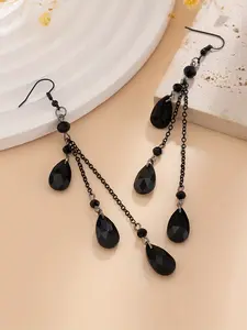 1 Pair Gothic Chic Crystal Tassel Teardrop Earrings - Drop & Dangle Fashion Jewelry with Alloy Body and Hook - Perfect Halloween Accessory for All Seasons