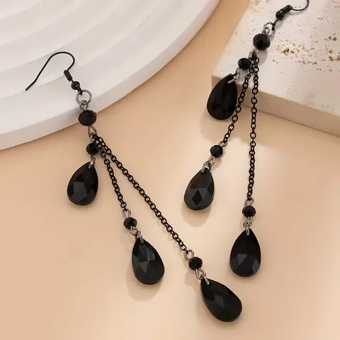 1 Pair Gothic Chic Crystal Tassel Teardrop Earrings - Drop & Dangle Fashion Jewelry with Alloy Body and Hook - Perfect Halloween Accessory for All Seasons Trendy Earrings Dangling Earrings Dangly Earrings