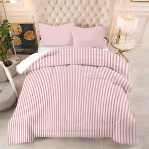 Pink Striped Print Comforter Set，includes 1 Comforter & 1/2 Unfilled Pillowcases，soft Pink Stripes，quilted For A Fluffy &Comfortable Feel，this Makes A Wonderful Bedding Gift.