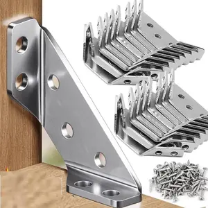 30pcs Stainless Steel Corner Brace Connector, Right Angle Thickened Bracket, Pressed Furniture Cabinet Screws, 90 Degree Joint Fasteners