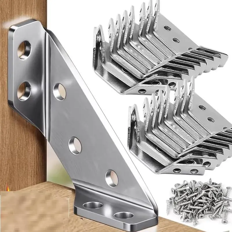 30pcs Stainless Steel Corner Brace Connector, Right Angle Thickened Sturdy Bracket, Pressed Furniture Cabinet Screws, 90 Degree Joint Fasteners