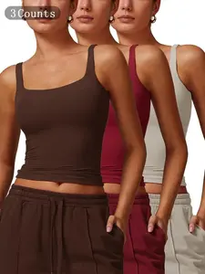 Women's Solid Color Sports Singlet with Built-In Bra Cups, High Stretch Comfortable Breathable Quick Drying Sports Bra for Yoga Gym Workout Fitness, Ladies Sportswear for Indoor Wear