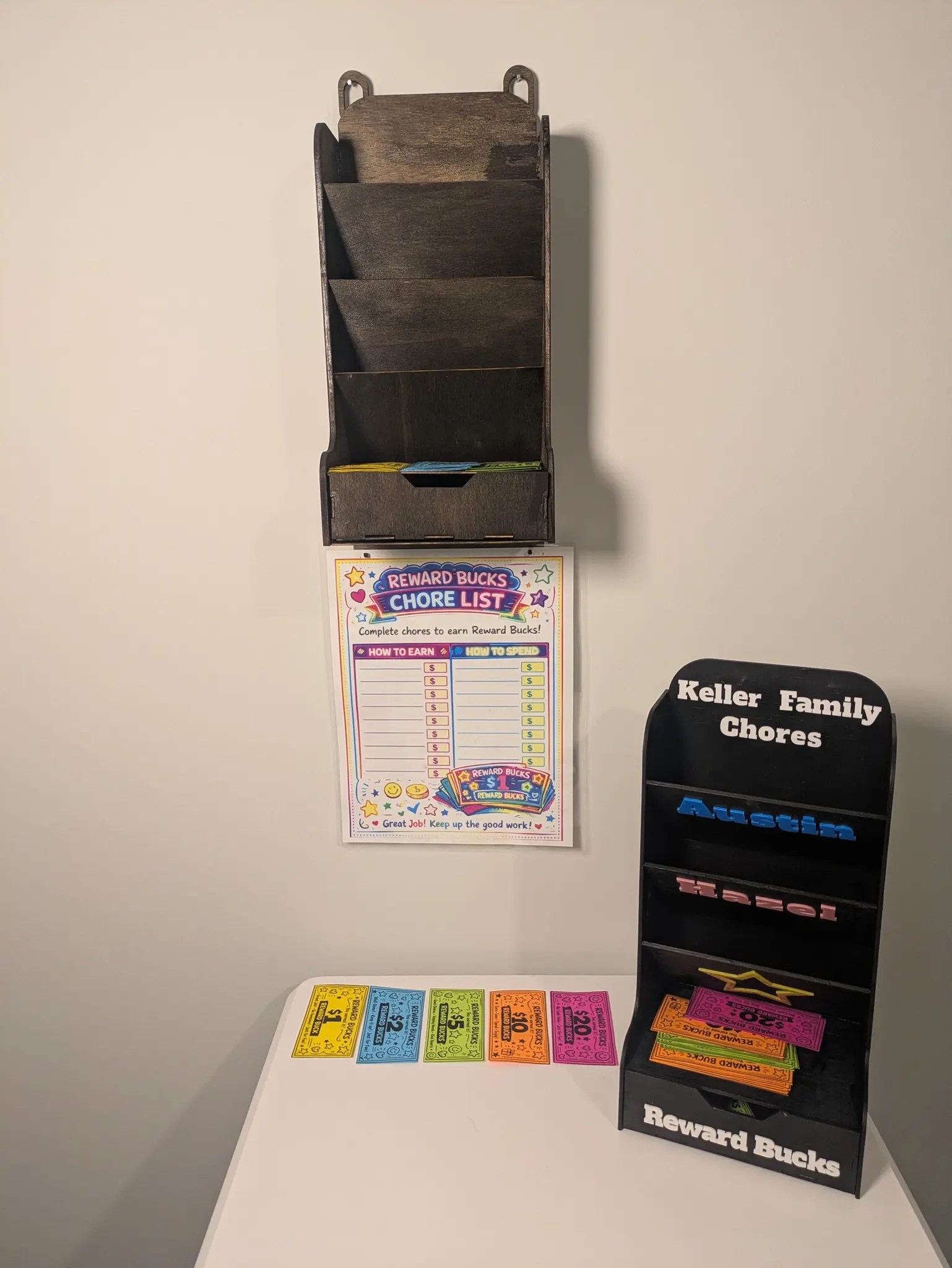 Customizable Family Chore Chart with Reward Bucks included