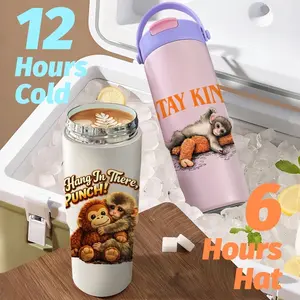 Hot P-Punch Monkey Vacuum Flasks New Upgrade Multi-Use Insulated Travel Mug – Ceramic Lined Tumbler with Tea Infuser, Hidden Straw & Non-Slip Base, Vacuum Cold Retention Coffee Water Bottle 700ml