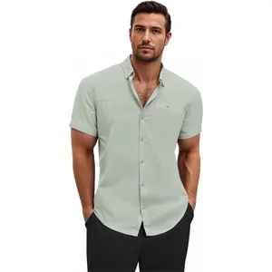 Mens Super Soft Slim Fit Shirt Wrinkle Free Performance Tech 4-Way Stretch Ripstop Fabric Casual Short Sleeve Shirts