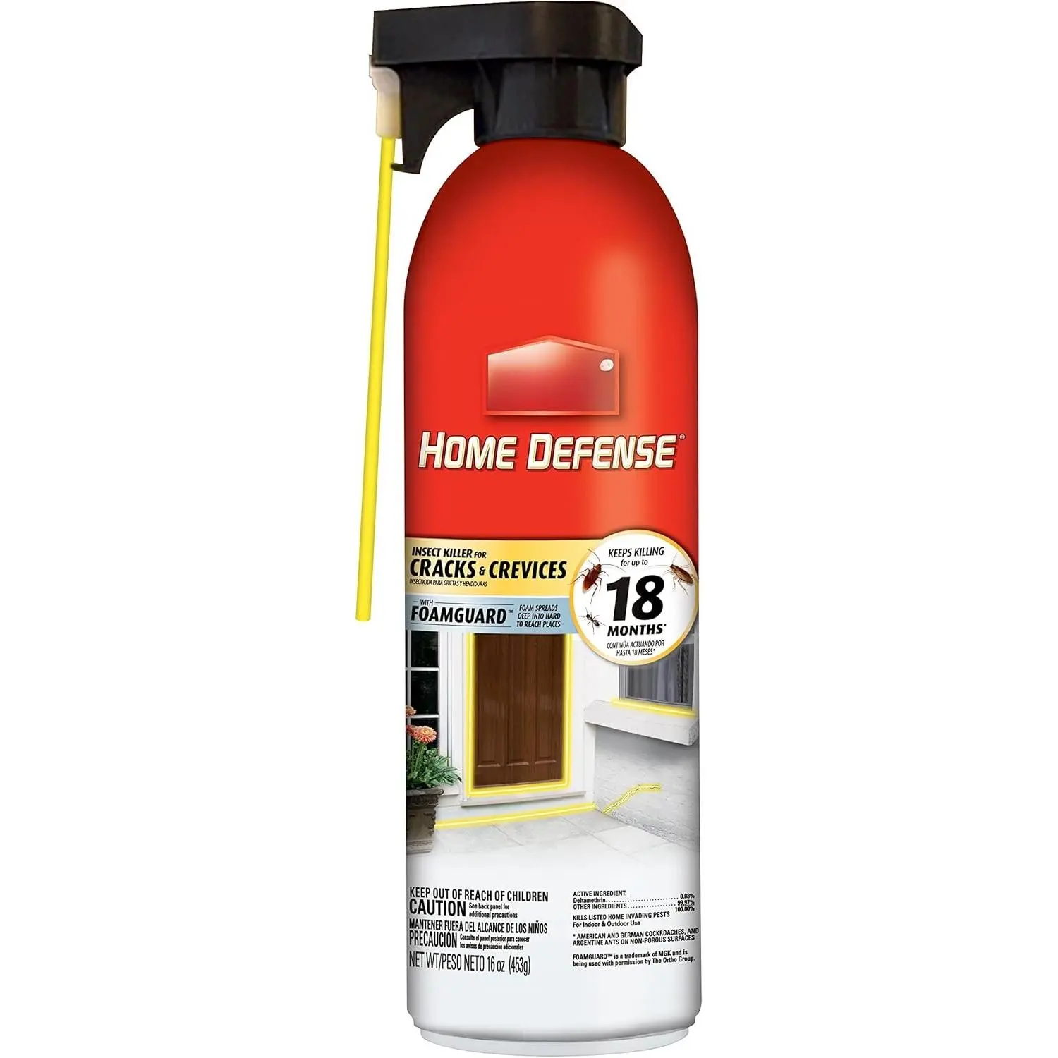 Home Defense Insect Killer for Cracks & Crevices - Spray Foam Kills Ants, Cockroaches, Fleas, Centipedes, Crickets, Boxelder Bugs & Other Listed Common Insects, Long-Lasting, 16 oz.