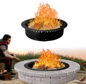 FEBTECH 45" Round Foldable Smokeless Fire Pit Insert Steel Ring with Air Vents & Collar Support for DIY Outdoor Patio Garden Bonfire Camping Accessories