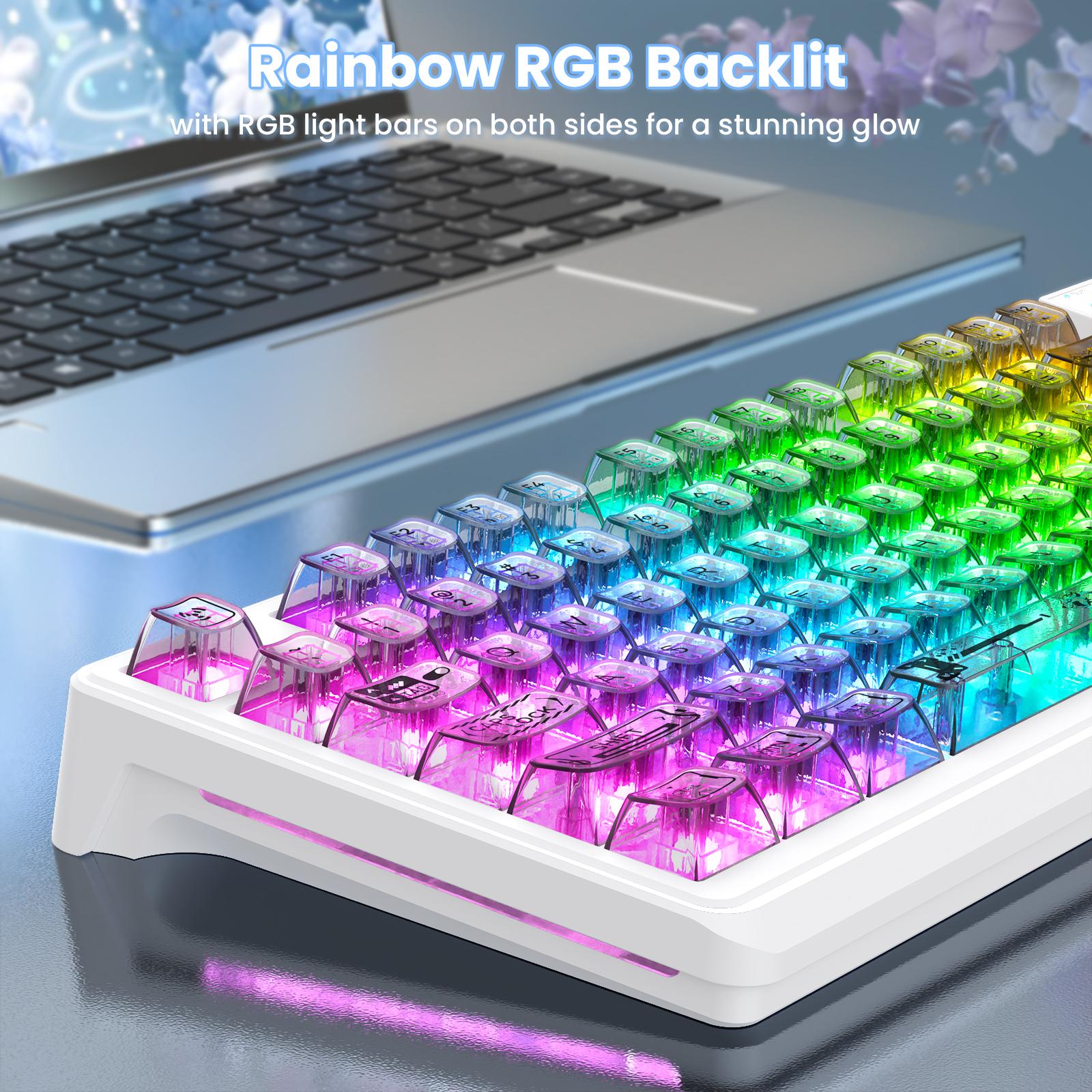 M95 Transparent Membrane Keyboard with Clear Keycap,Wired Gaming Keyboard with RGB Backlit, 94 Silent Keys with Mechanical Feeling,26-Key Anti-ghosting,for Mac/Windows