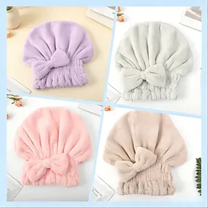 Coral Fleece Bow Women'S Shower Cap, Thickened Hair-Drying Cap For Women, Super Absorbent For Long Hair, Quick-Dry Towel Wrap