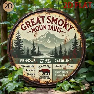 Aluminum Vintage Rustic Great Smoky Mountains National Park Wall Art Black Bear Tennessee Map Cabin Durable Indoor Outdoor Decor for Home
