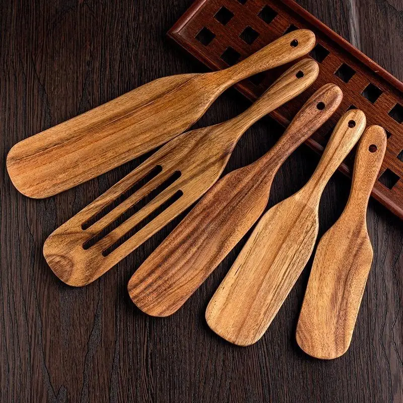 Wooden Spatula Set, Durable Wooden Stir-fry Spatulas, Extended Long Shovel, Non Stick Cooking Utensils for Kitchen