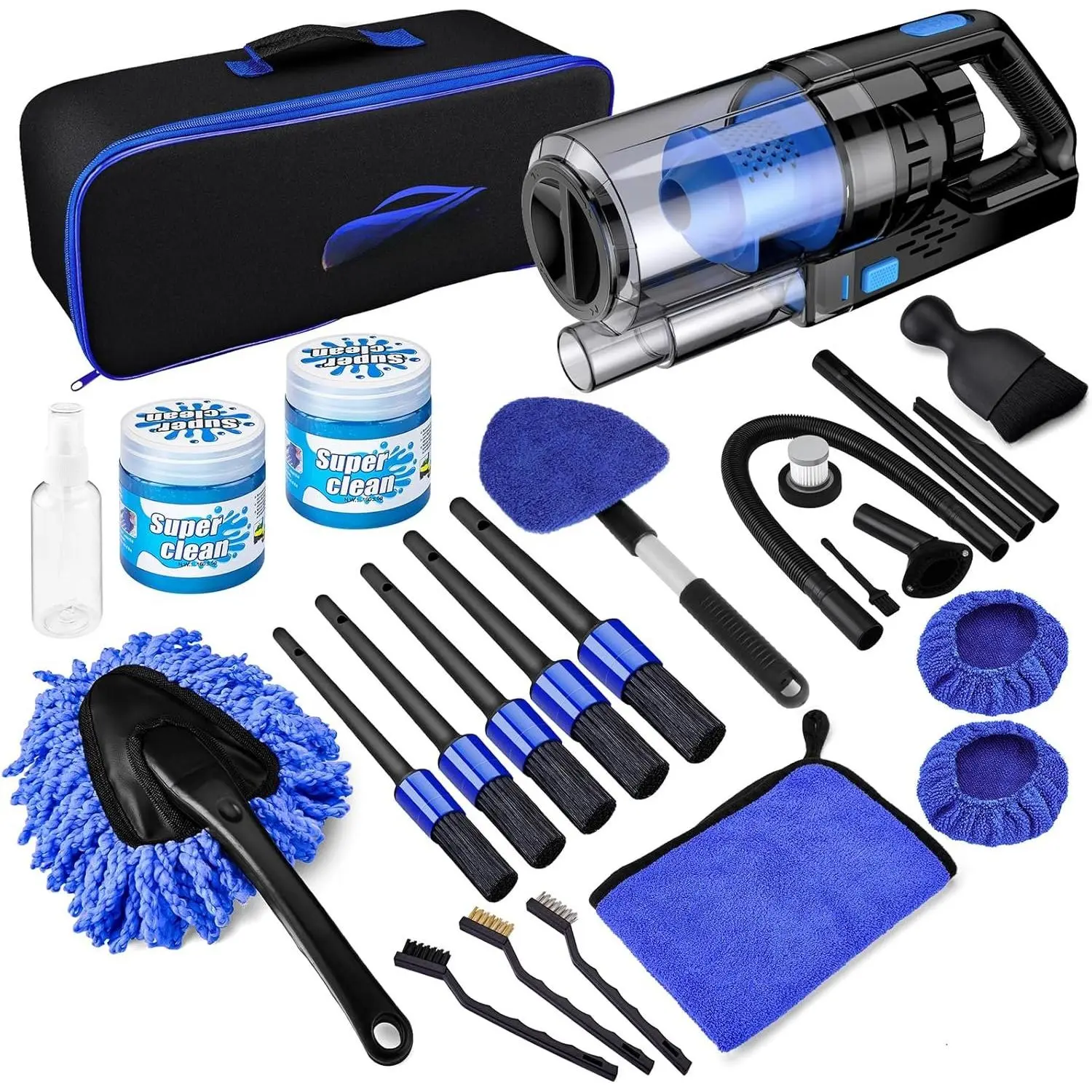 17 count  Detailing Kit Interior Cleaner,  Interior Cleaning Kit with Handheld  Vacuum,  Detailing Brushes, Windshield Cleaning Tool,  Cleaning Supplies,  Accessories for Men, Women