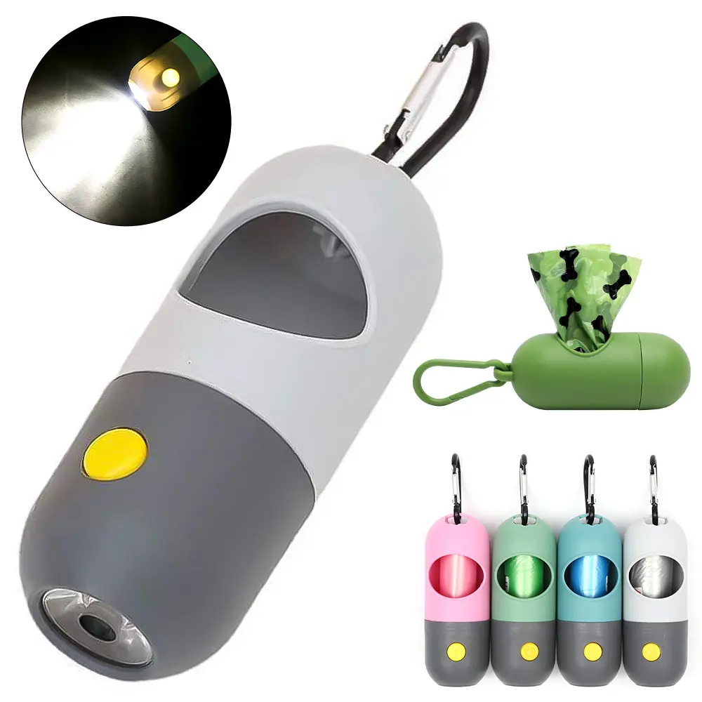 Dog Poop Bag Dispenser with LED Light Pet Waste Bag Holder Portable Leash Clip Poop Bags Dispenser for Dogs Cats Outdoor Walking Pet Clean Up Accessories Durable Waste Bags Holder