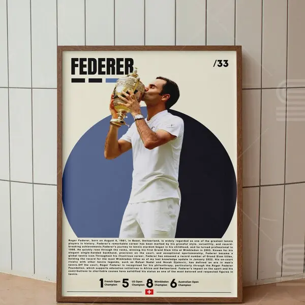 Roger Federer Poster, Wimbledon Poster, Tennis Gifts, Sports Poster, Tennis Wall Art, Sports Bedroom Posters #5792