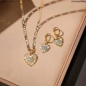 2PCS 14K Gold Plated Evil Eye Necklace, Luxury Retro Pendant for Women