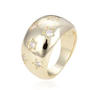 Starburst Clear Ring - Gold Design with Star Motif and Clear Elements