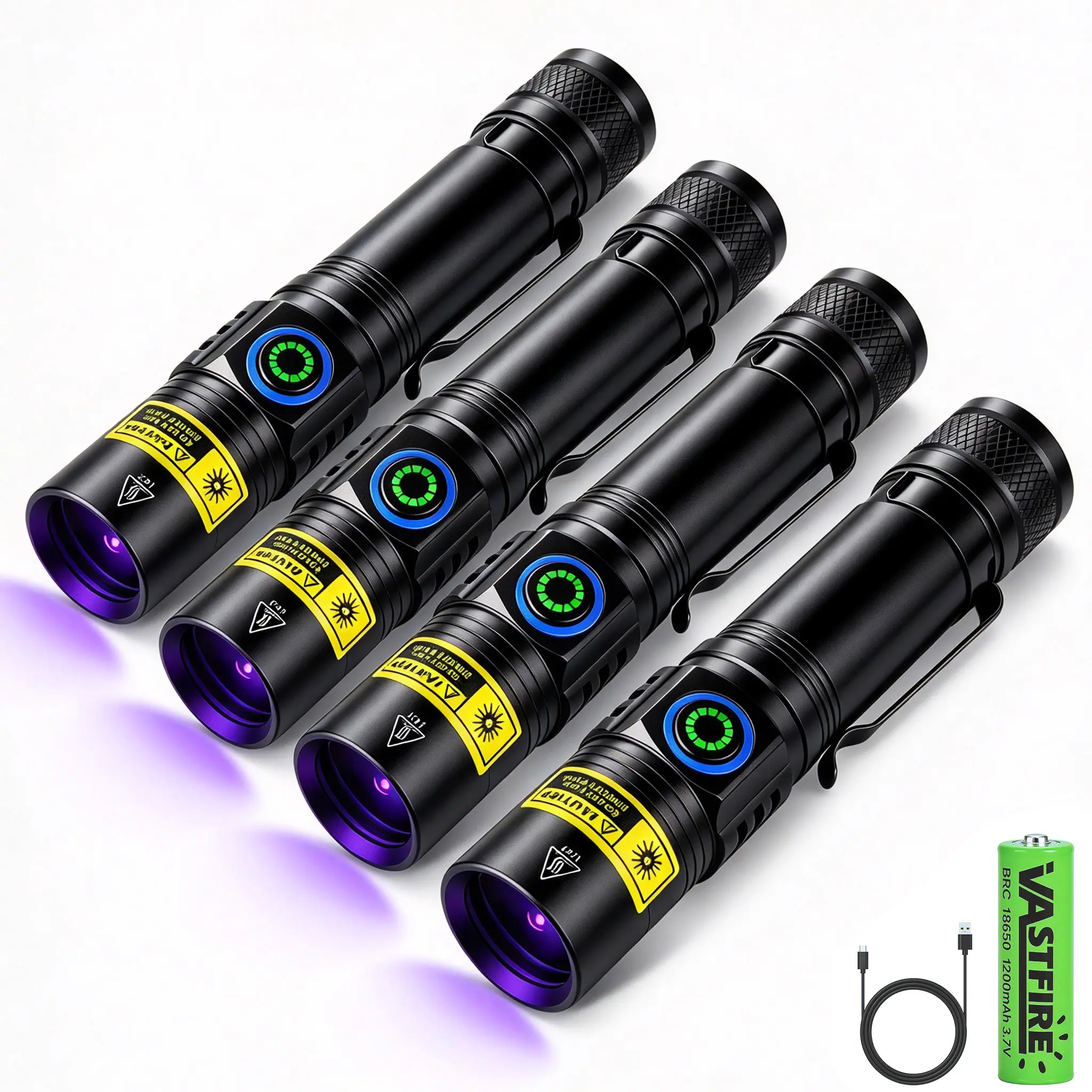 VASTFIRE 365nm UV LED Flashlight - 5W USB Rechargeable Compact Battery-Powered Torch, Type-C Charging, 71g Aluminum Alloy Shell, Power Status Light, Metal Clip, 18650 Battery Swap, Pet Urine Detector, Gem Check Tool, Compact Battery-Powered Torches