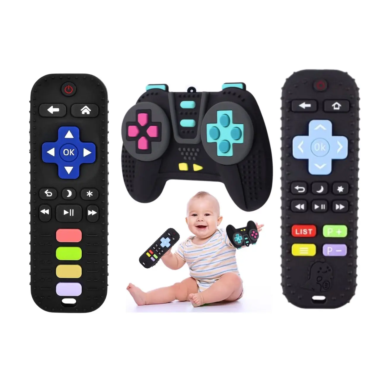 Remote Silicone Teething Toys for Babies 0-6 Months, Game controller Teethers for Babies 6-12 Months, Remote Teether for Baby, Sensory Toys for Babies, Baby Chew Toys