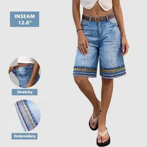 Flamingals Embroidery Mid Waist Bermuda Shorts Womenswear Summer Vibes