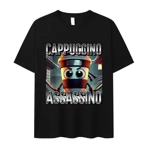 100% Cotton Italian Brainrot Funny Cappuccino Assasino Meme T Shirt Men Women Kawaii Short Sleeve T-shirt Summer O-Neck 100% Cotton T-shirts