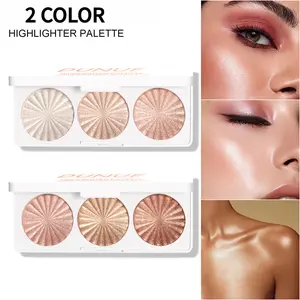 3-color highlighter palette, waterproof long-wearing multi-functional makeup palette. Available in 3 shades ranging from light pink to shimmering gold, it can be used as blush, contour, eyeshadow and facial brightener. This portable facial makeup product